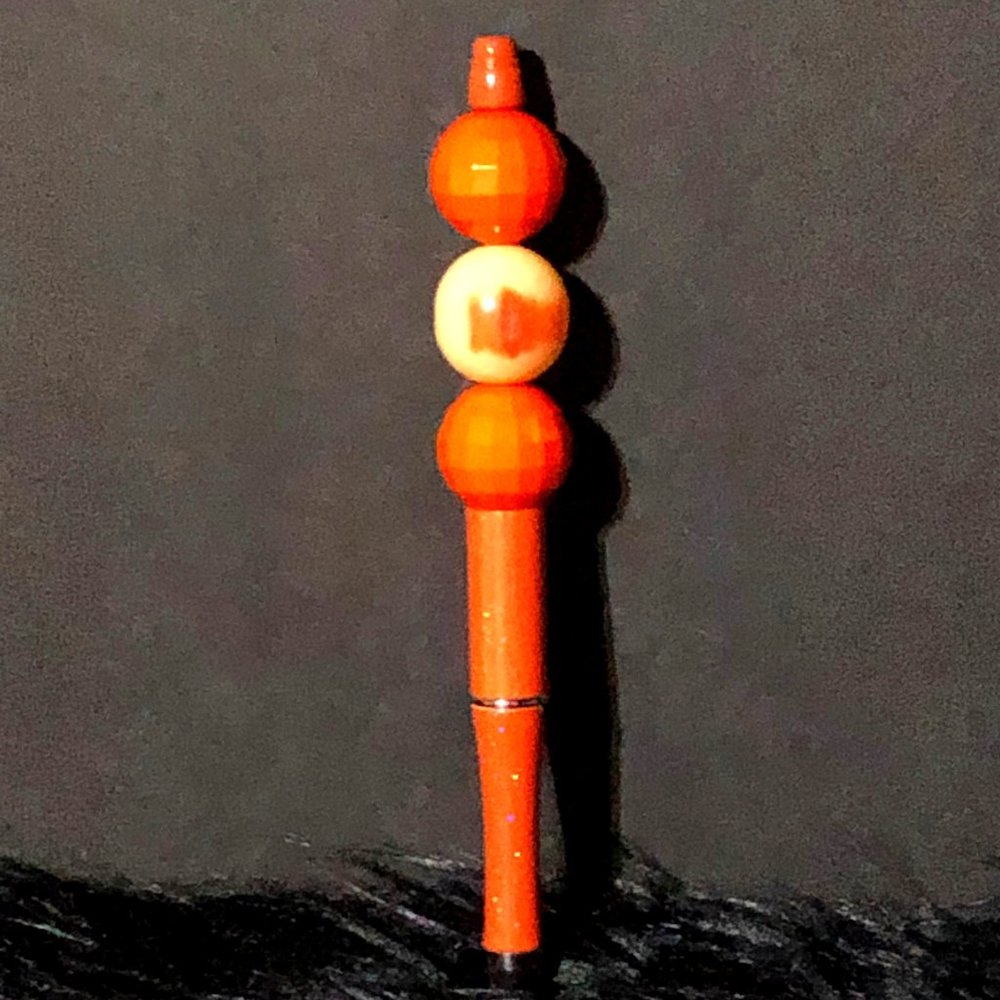 Handmade‎ Glittery Orange and Cream Beaded Ballpoint Pen
